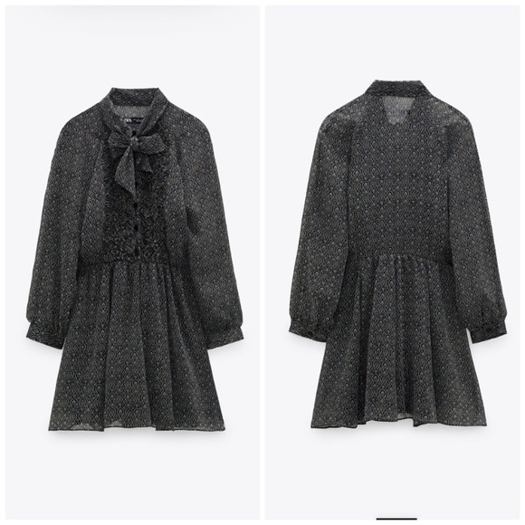 Zara Printed Jumpsuit Dress with Bow Tie NWT - Picture 3 of 9